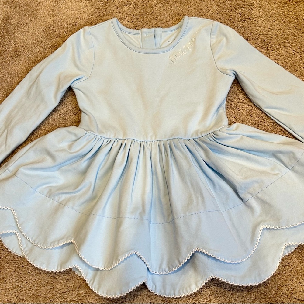Charming Light Blue Kids Dress with Scalloped Hem